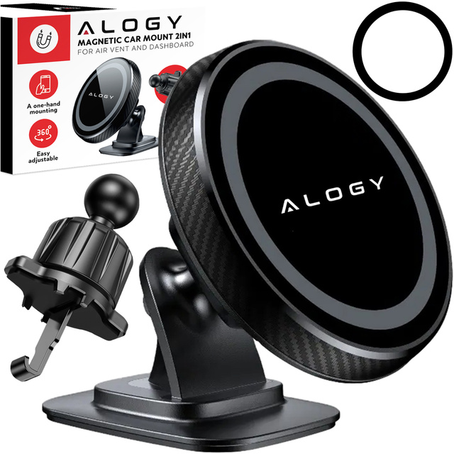 Magnetische Autohalterung für Telefon, Fenster, Kühlergrill, Cockpit, Armaturenbrett, Auto, Telefon, Alogy Black