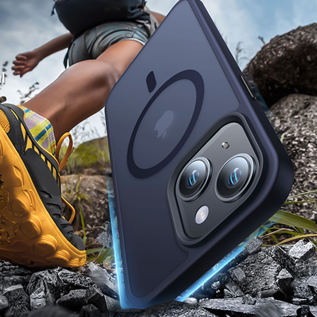 Case for iPhone 15 Plus MagSafe Matt Case Cover frosted Alogy Ring armored phone case Navy blue