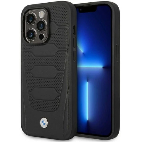 Etui na telefon BMW BMHMP14L22RPSK do Apple iPhone 14 Pro 6,1" czarny/black Leather Seats Pattern MagSafe