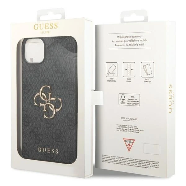 Etui Guess GUHCP15M4GMGGR na iPhone 15 Plus 6,7" pevný obal 4G veľké kovové logo szary/sivé