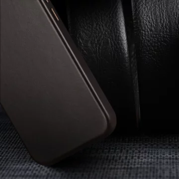 Kožený kryt Dux Ducis Naples pro iPhone 14 Pro (kompatibilní s MagSafe) tmavě hnědý