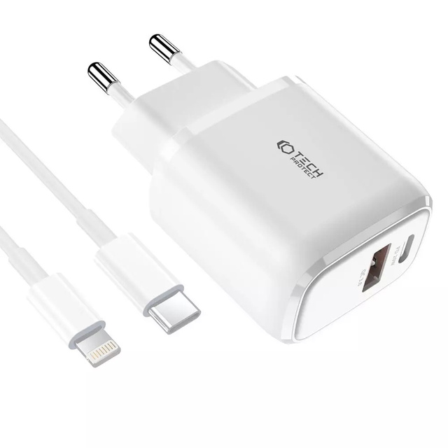 C20W 2-PORT NETWORK CHARGER PD20W/QC3.0 LIGHTNING CABLE WHITE