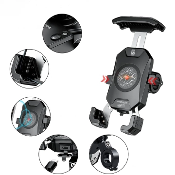 KEWIG M11B Motorradhalterung für Telefon mit QC 3.0 15W Qi-Ladegerät Schwarz