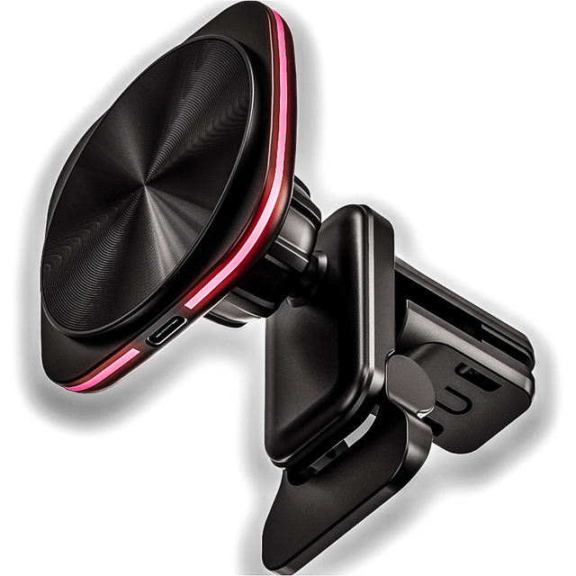 Автомобільний тримач для решітки з зарядним пристроєм Mag Safe 15w для iPhone LED PD QC 3.0 для автоповітряника Alogy black