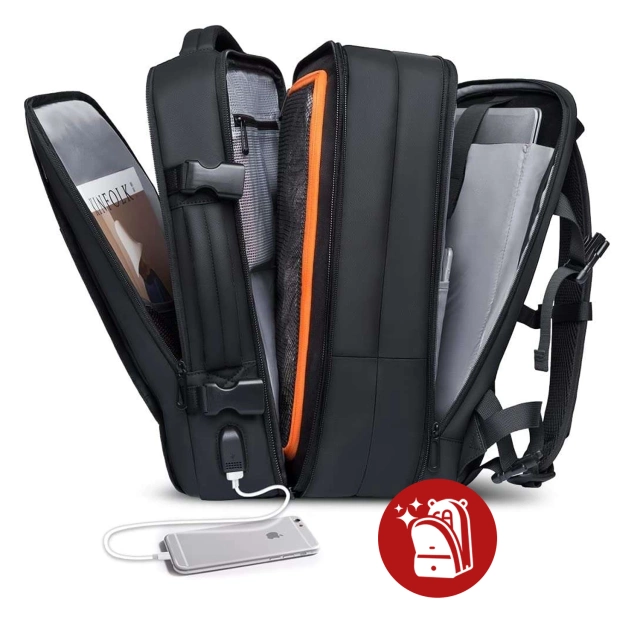 Cestovní batoh Bange BackPack business rozšiřitelný batoh Prostorná taška na 17,3" notebook s USB portem Černá