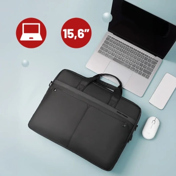 Taška na notebook Mark Ryden 15,6", vodotesná, štýlová a priestranná, objem 9 l, nízka hmotnosť 0,5 kg, s vreckom na notebook a tablet, popruh na kufor 9,7", čierna