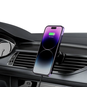 Magnetický indukčný držiak do auta MM15W-V1 Magnetický MagSafe Vent držiak do auta bezdrôtová nabíjačka 15W na mriežku čierna
