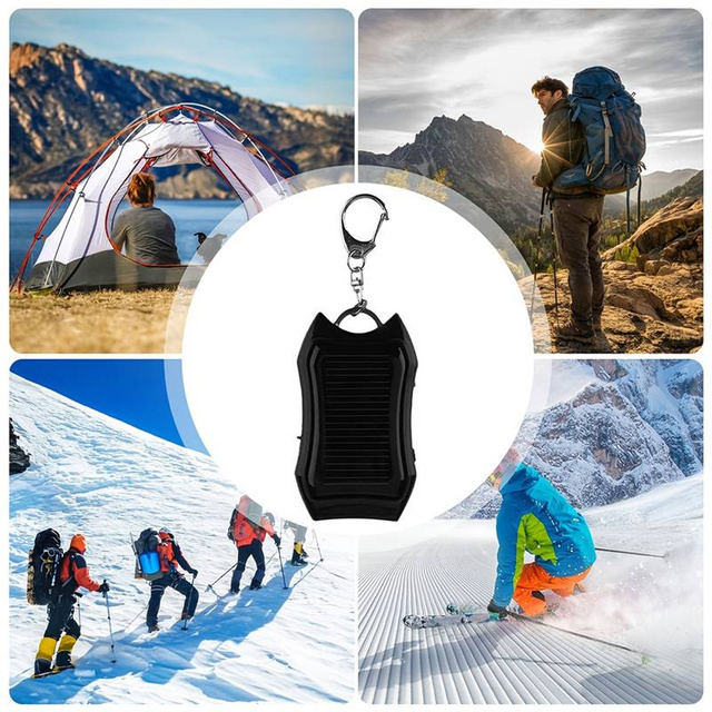 Solar Power Bank Power Bank with Flashlight 1200mAh Backpack Keychain Black