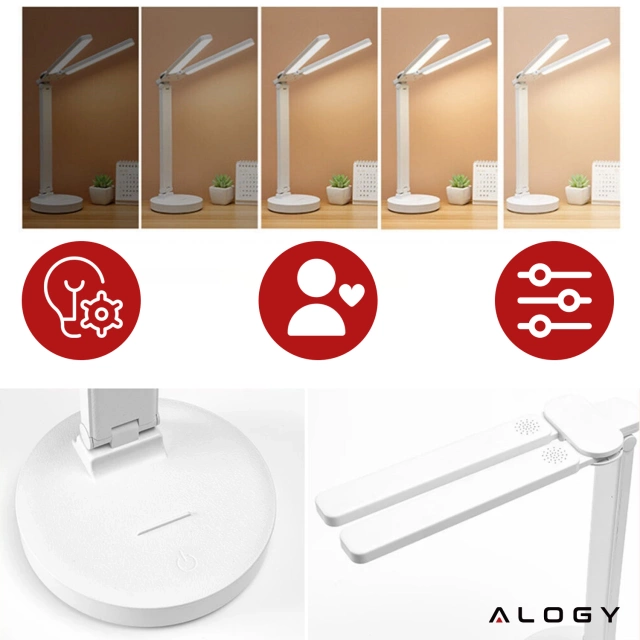 Lamp Alogy double LED desk lamp standing on the desk with a battery school draftsman White