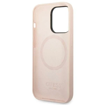Na telefón Guess GUHMP14XSBPLP pre Apple iPhone 14 Pro Max 6,7" ružové/ružové pevné puzdro Silicone Logo Plate MagSafe