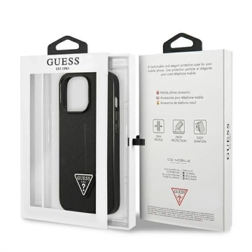 Etui Guess GUHCP13LPSATLK do Apple iPhone 13 Pro / 13 6,1" čierne/čierne pevné puzdro SaffianoTriangle Logo