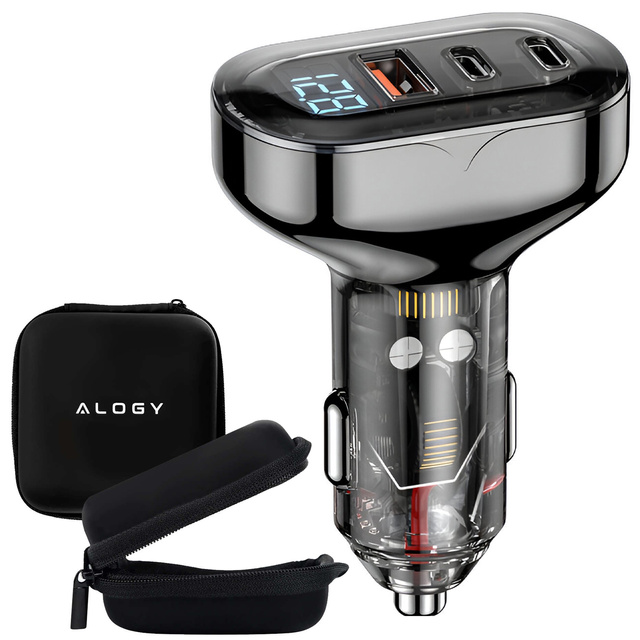 Car charger 2x USB-C C PD 36W USB QC 3.0 LED fast for the phone, powerful 72W Alogy black Case