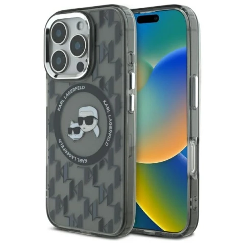 Etui Karl Lagerfeld do iPhone 16 Pro Max 6.9" Czarny MagSafe IML Monogram Karl&Choupette Head
