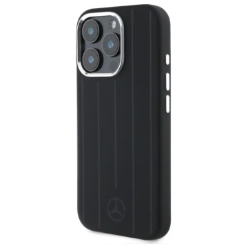 Etui Mercedes до iPhone 16 Pro 6.3" Czarny MagSafe Hardcase Silicone Vertical Tonal Stripes