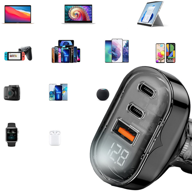 Nabíječka do auta 2x USB-C C PD 36W USB QC 3.0 LED rychlá pro telefon, výkonný 72W Alogy černá