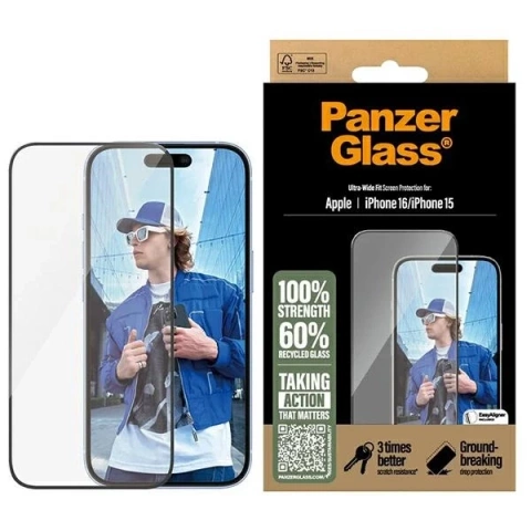 PanzerGlass Screen Protector Ultra-Wide Fit tvrdené sklo pre iPhone 16
