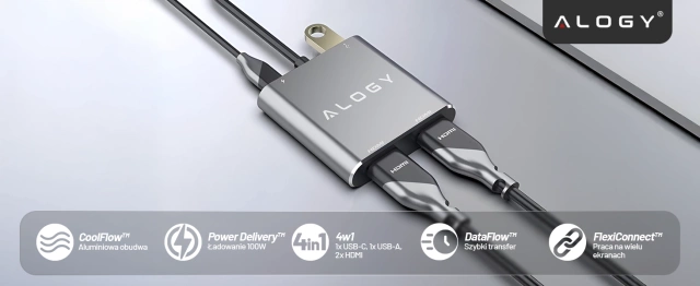 HUB-Splitter Alogy-Adapter für Computer-Laptop mit USB-C auf 3x USB-A 2.0 1x USB-A 3.0 Grau