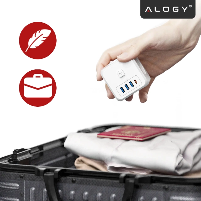 Síťový splitter splitter Adaptér nabíječky zloděj 3 zásuvky EU 3x USB USB-C C 7v1 Alogy Bílá