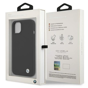 BMW BMHCP13SSILBK Puzdro na telefón pre Apple iPhone 13 Mini 5,4" čierne/čierne pevné puzdro Silicone Signature