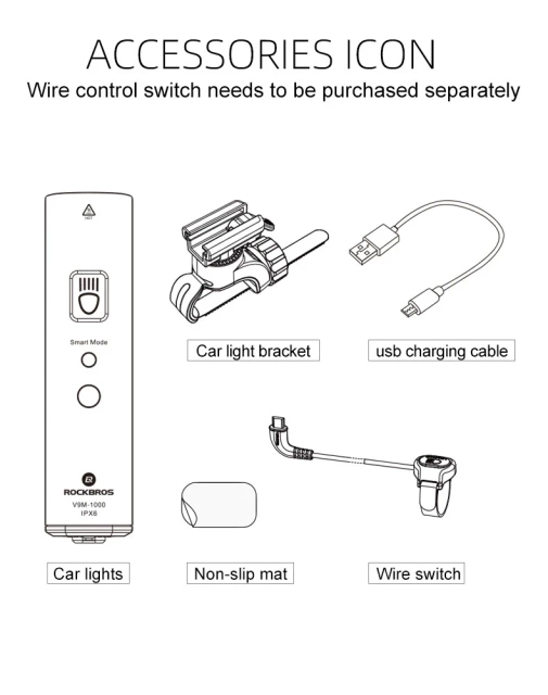 Передній велосипедний ліхтар Rockbros V9M-1000 1000lm - чорний