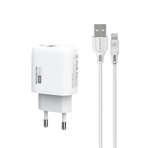 3A 18W USB nabíječka, USB Type-C kabel pro rychlé nabíjení iPhone SOMOSTEL QC3.0 SMS-Q01 Bílá