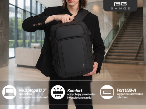 Bange Waterproof Backpack for Laptop 15.6" City Travel 45x30x16 cm for Work Airplane Men's Women's with USB Port Black