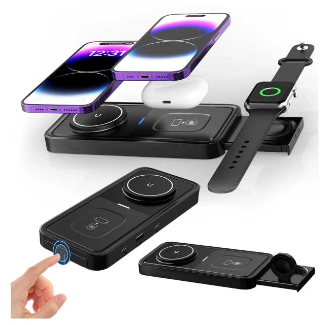 Bezdrôtová indukčná nabíjačka Qi QC 3.0 3v1 rýchla pre Apple iPhone Airpods Watch Nabíjacia stanica 15W čierna