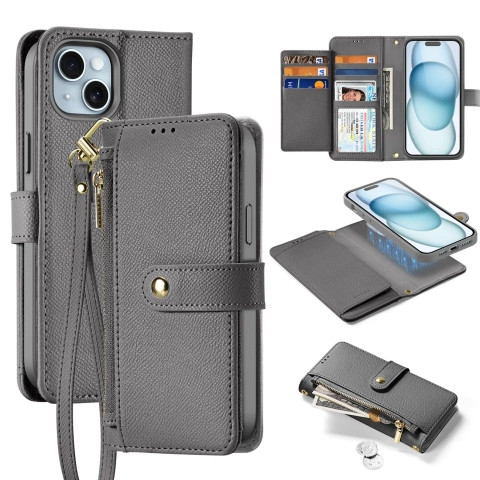 iPhone 15 Dux Ducis Lawa Leather Wallet Case MagSafe Grey