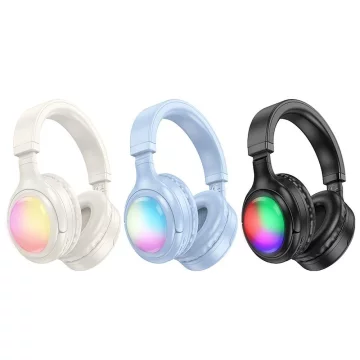 HOCO słuchawki bezprzewodowe bluetooth nagłowne W48 białe z podświetleniem LED RGB