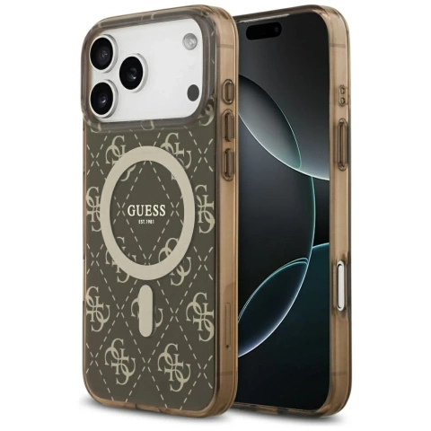 Etui Guess IML 4G Background MagSafe do iPhone 17 Pro Max Brązowy