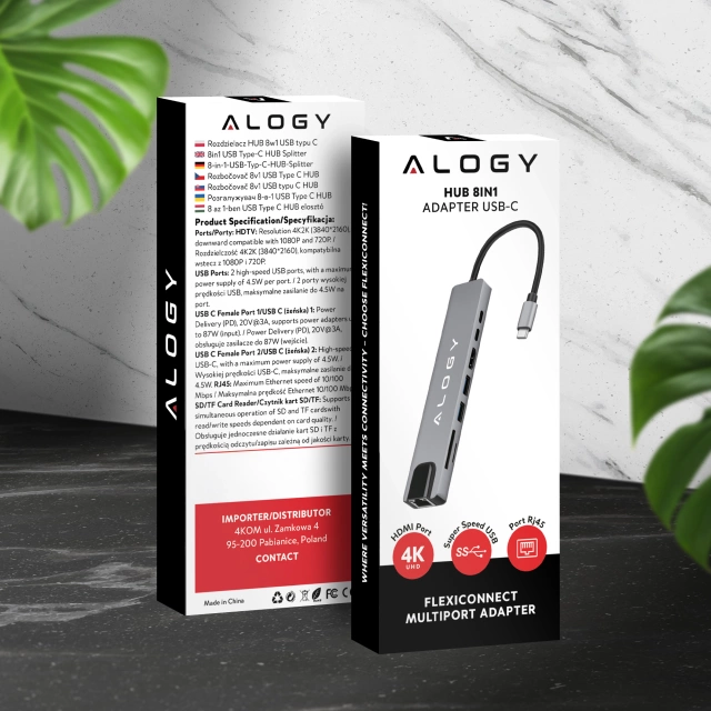 Hub 8v1 USB-C na 2xA 2xC HDMI SD Micro LAN 100mb – Alogy MultiHub™ pre notebooky
