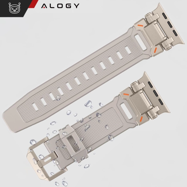 Alogy Luxusní kovový náramek TPU pásek pro Apple Watch 42/44/45/49 mm béžový