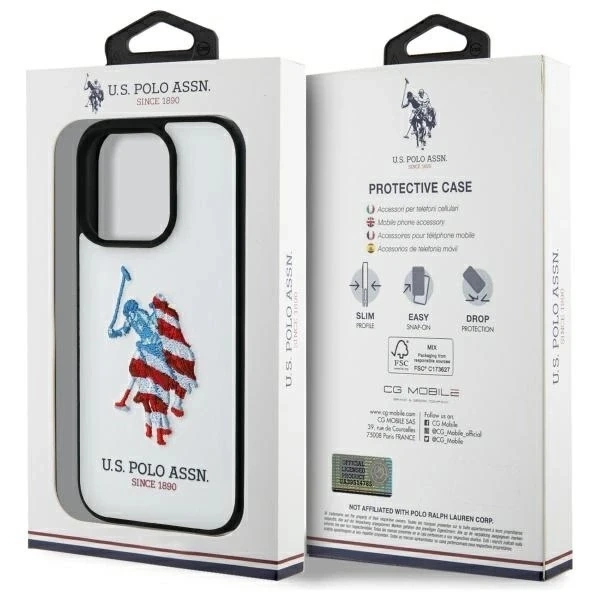 Etui do iPhone 15 Pro Max US Polo Leather American Flag Białe