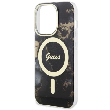 Obal na telefón Guess GUHMP14LHTMRSK do Apple iPhone 14 Pro 6,1" čierny/čierny pevný obal Golden Marble MagSafe