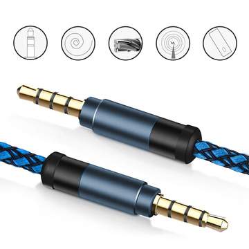 Audio kabel 2x Mini Jack - Jack 3,5mm dlouhý AUX kabel Silný oplet 1,5m Modrý