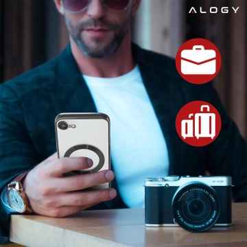 Чохол Alogy LuxeShield™️ Glamour Luxury Ring MagSafe з кришкою камери та корпусом камери чорного кольору