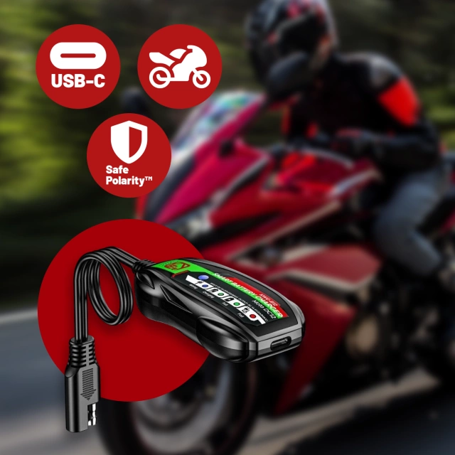 Ładowarka do Akumulatorów Motocyklowych Kewig B12 – Prostownik Mini z Podłączeniem do Akumulatora, USB-C z Gniazdka lub Powerbanku, Inteligentna z Zabezpieczeniami