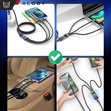 120cm Alogy 3v1 rýchlonabíjací kábel 100W USB na USB-C Micro Lightning čierny