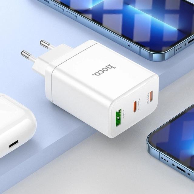 Настінний зарядний пристрій HOCO 2 x Type C USB A кабель Type C до Lightning PD QC3.0 3A 35W Білий