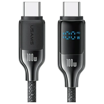 Kábel USAMS USB-C na USB-C 1,2 m, 100 W, digitálny displej, čierny