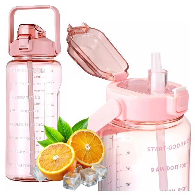 Large bottle for drinking drinks Alogy MotivHydro Motivational measuring cup 2l 2000ml Pink