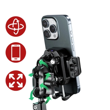 Мототримач KEWIG M11B для телефону з зарядним пристроєм QC 3.0 15W Qi Чорний