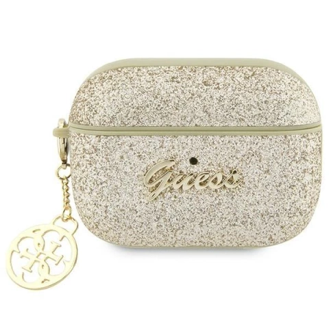 Guess GUAP2GLGSHD Schutzhülle für Apple AirPods Pro 2 Cover Gold/Gold Glitter Flake 4G Charm