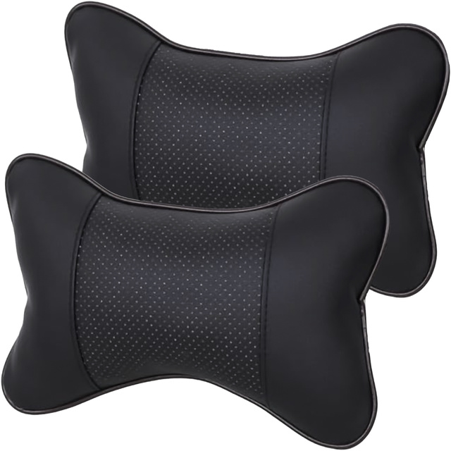 Profiled car neck pillow for the headrest of the car, comfortable soft eco-leather Alogy Black