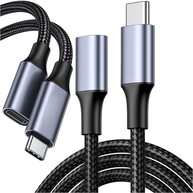 Verlängerungskabel USB-C Typ C 3.1 Gen2 Thunderbolt 100 W PD 10 Gbs 4K 2 m Adapterkabel Nylongeflecht stark