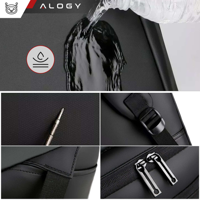 Rucksack Laptoptasche 15,6 Zoll Herren Damen Großer USB-Flugzeugkoffer Unisex 42x30x10cm Alogy Wasserdicht Schwarz