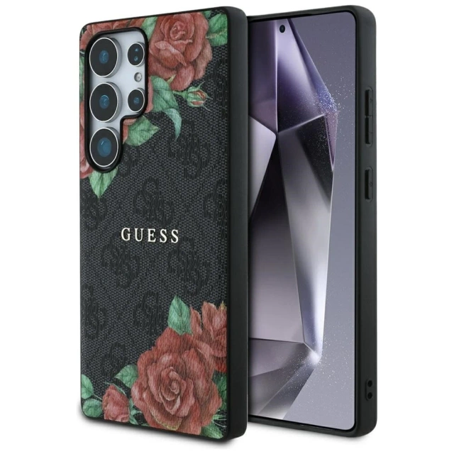 Etui Guess 4G Flowers Print MagSafe do Samsung Galaxy S25 Ultra Czarny