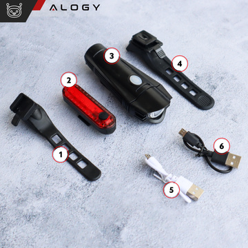Bicycle Light 2in1 Front Rear Waterproof IPX4 LED Front Rear USB Light Bicycle Light Set Alogy