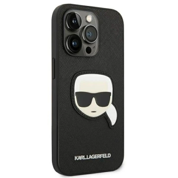 Ochranné pouzdro na telefon Karl Lagerfeld KLHCP14LSAPKHK pro Apple iPhone 14 Pro 6.1" černo/černé pevné pouzdro Saffiano Karl`s Head Patch