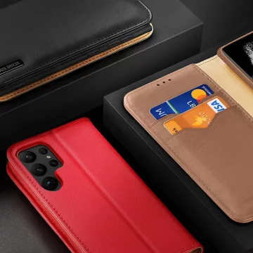 Dux Ducis Hivo protective case for Samsung Galaxy S23 flip cover wallet stand RFID blocking brown